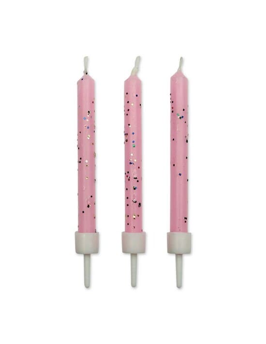 candeline rosa glitterate per compleanno
