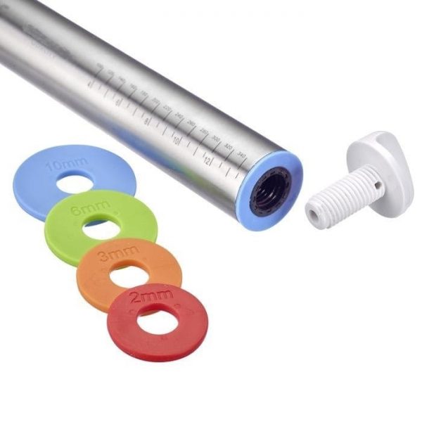Mattarello regolabile con spessore anelli guide   43,2 cm Large Heavy Duty in acciaio INOX stile francese per la cottura di pizza Pie mattarello dolci e biscotti 